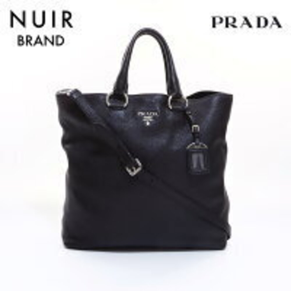 Prada Vitello Daino leather shopping tote bag Black